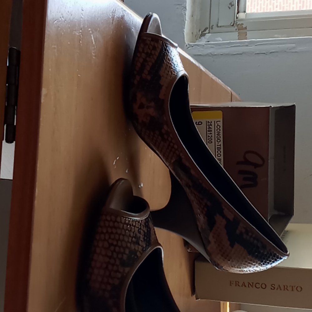 Franco Sarto Python Print, Peep Toe Heels - image 2